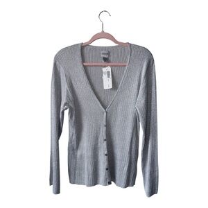 NWT Chico's Shimmery Glitzy Silver V-Neck Cardigan Size 3
